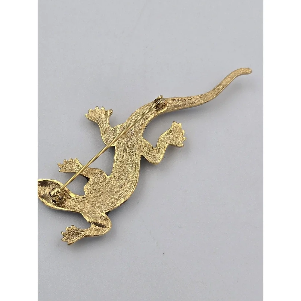 Vintage Gold Tone Blue Rhinestone Lizard Brooch Pin Animal Figural Jewelry‎